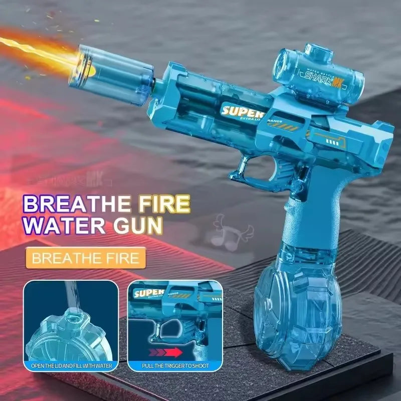 Pistolet à eau électrique pour enfants avec simulation de lutte contre les incendies, motif souris de glace LED, grande capacité, automatique et continu.