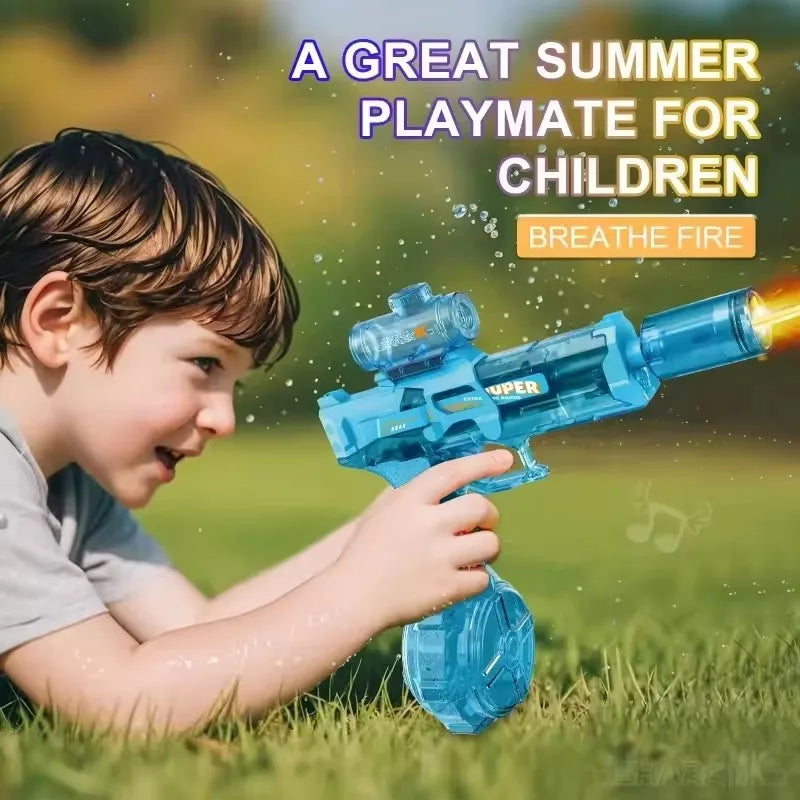 Pistolet à eau électrique pour enfants avec simulation de lutte contre les incendies, motif souris de glace LED, grande capacité, automatique et continu.