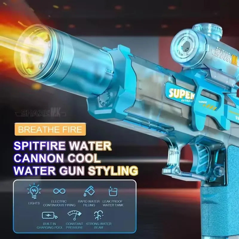 Pistolet à eau électrique pour enfants avec simulation de lutte contre les incendies, motif souris de glace LED, grande capacité, automatique et continu.